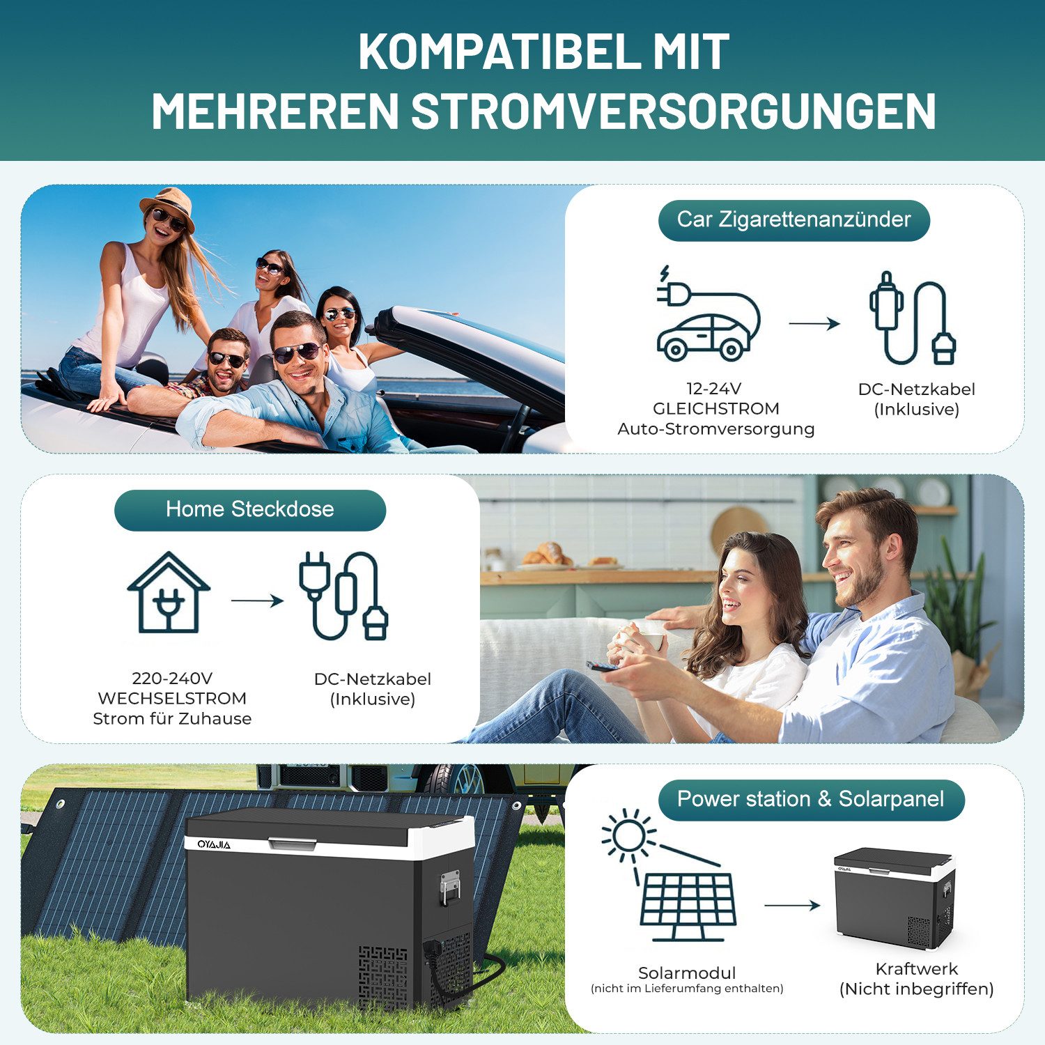 oyajia Elektrische Kühlbox 2in1 Doppelzone Kühl & Gefrierfach Kompressor Kühlbox, 12V/24V & 240V, 50 l, elektrische Gefrierbox mit LED-Touch-Bedienung, für Camp – Bild 4 von 5