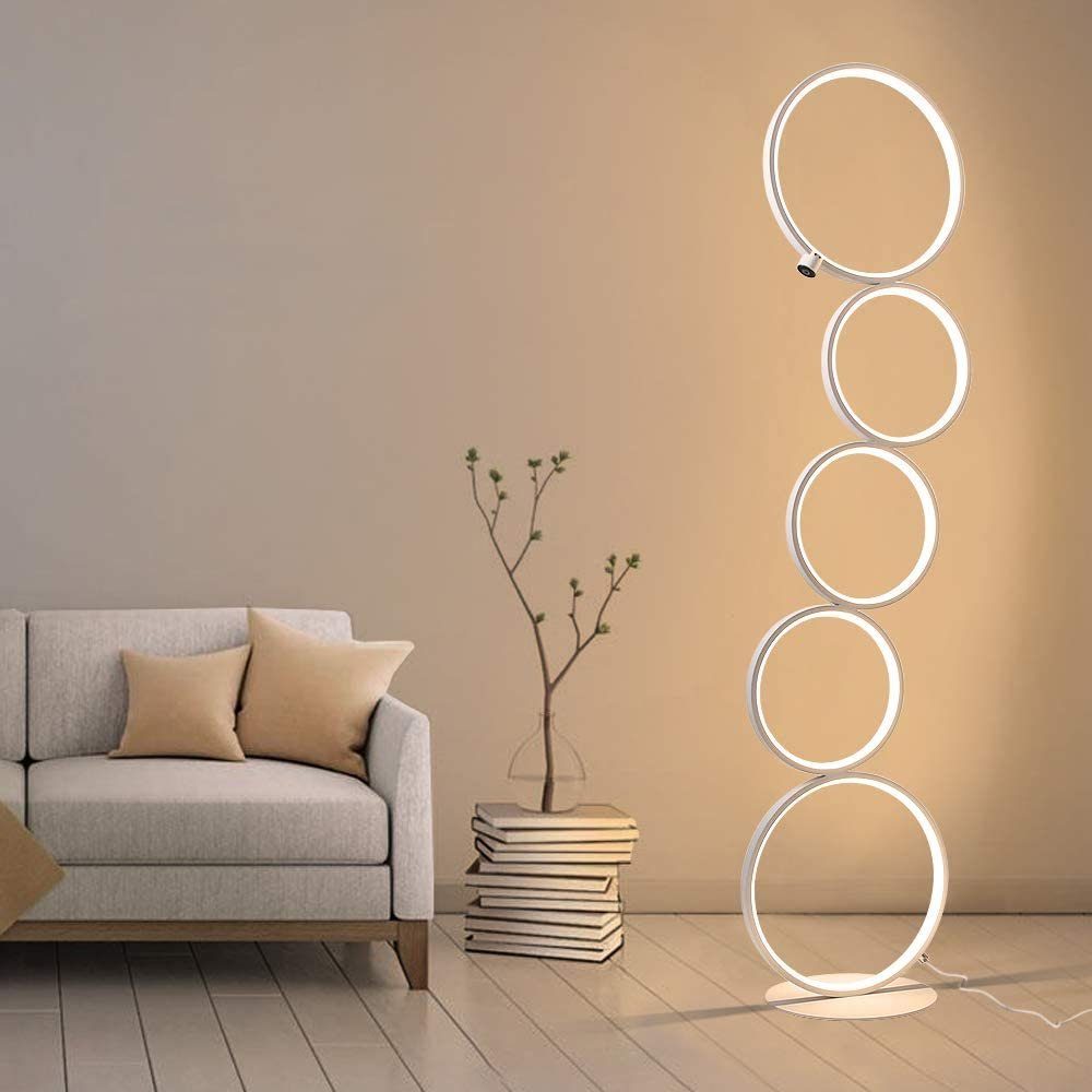 ZMH Stehlampe Wohnzimmer dimmbar Stehleuchte Weiß/schwarze Modern Schlafzimmer, LED fest integriert, Warmweiß, 5-Flammig Ringförmige,Warmweiß,Standleuchte 33W,  – Bild 3 von 5