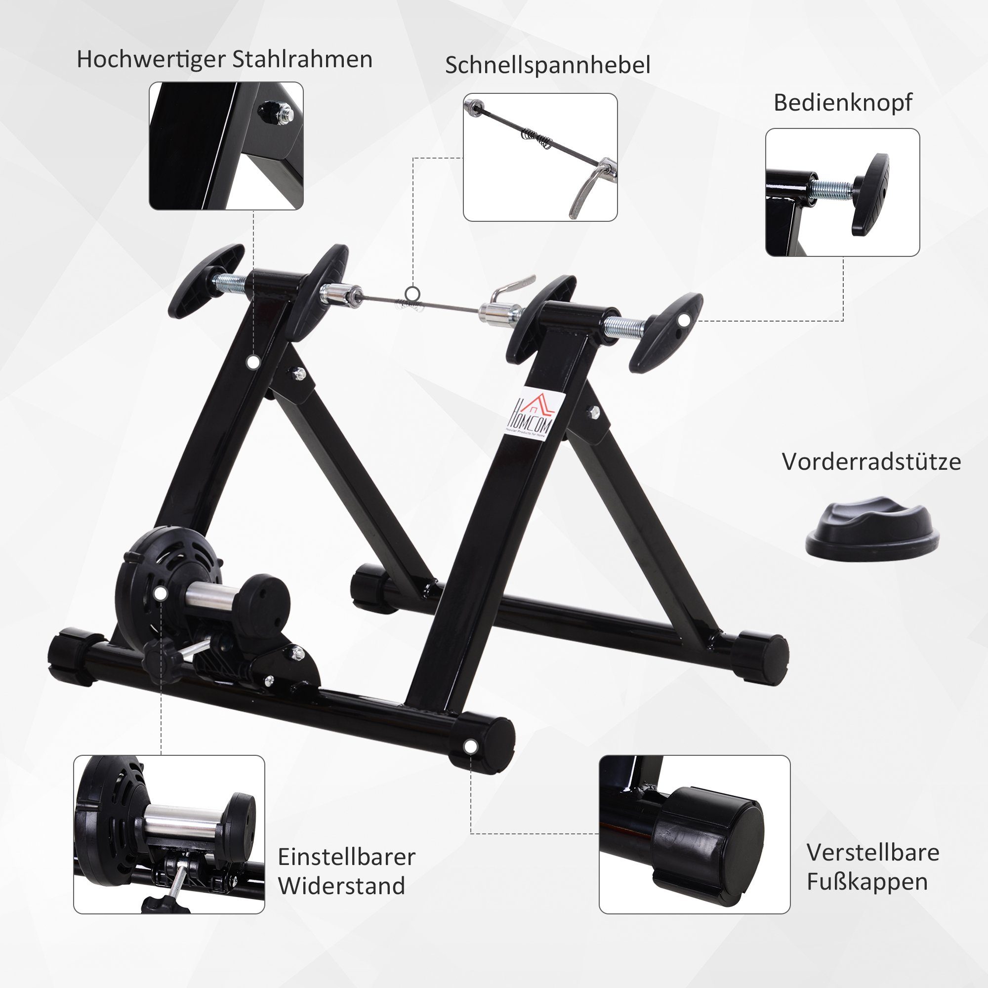 HOMCOM Heimtrainer Rennrad, faltbar Magnetbremse 26"-28"/700C (Fahrrad, 1-tlg., Rollentrainer), für Trainingsraum, Schwarz