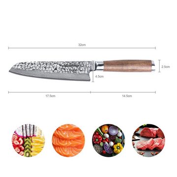 adelmayer Damastmesser Damastmesser - Santoku Messer (Klinge: 17,5 cm) mit Walnussgriff