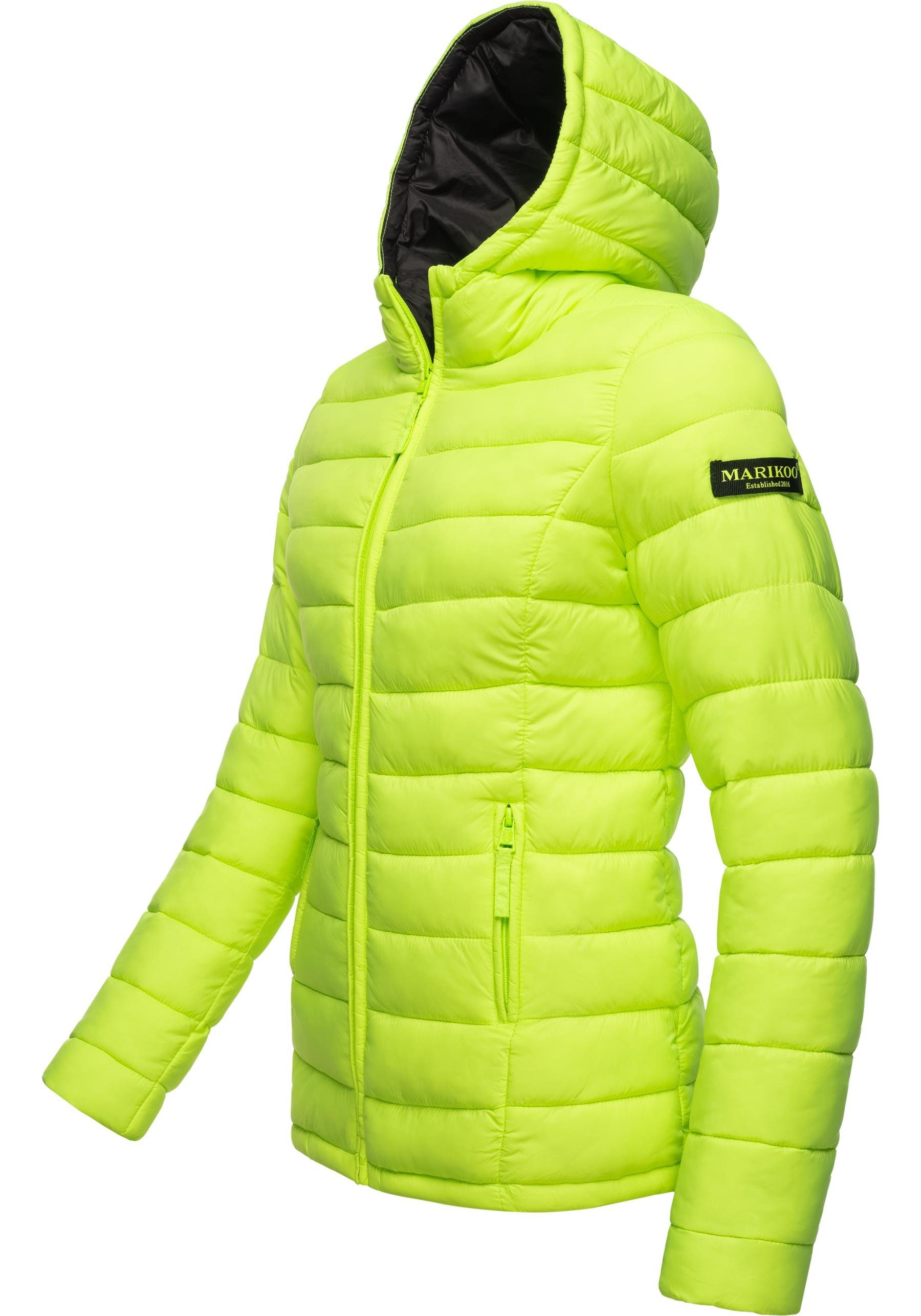 Marikoo Steppjacke Luci modische mit Damen Übergangsjacke großer neongrün Kapuze