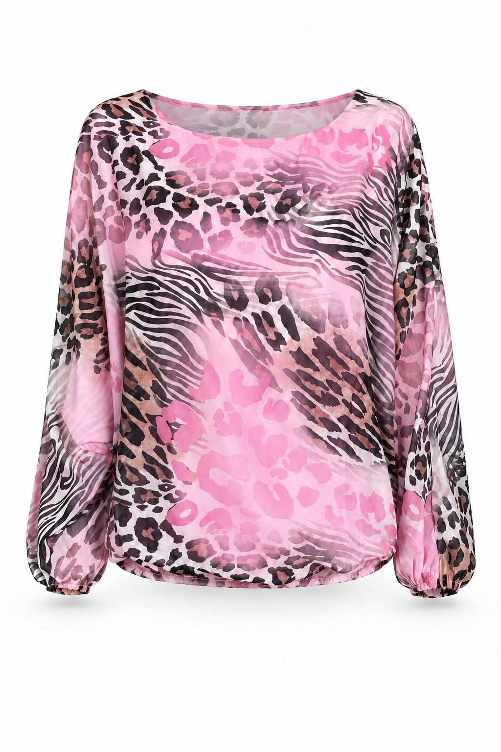 ITALY VIBES Langarmbluse - Luftige Chiffonbluse mit Print und Gummibund für Damen ONE SIZE - passend für Größen S bis XL