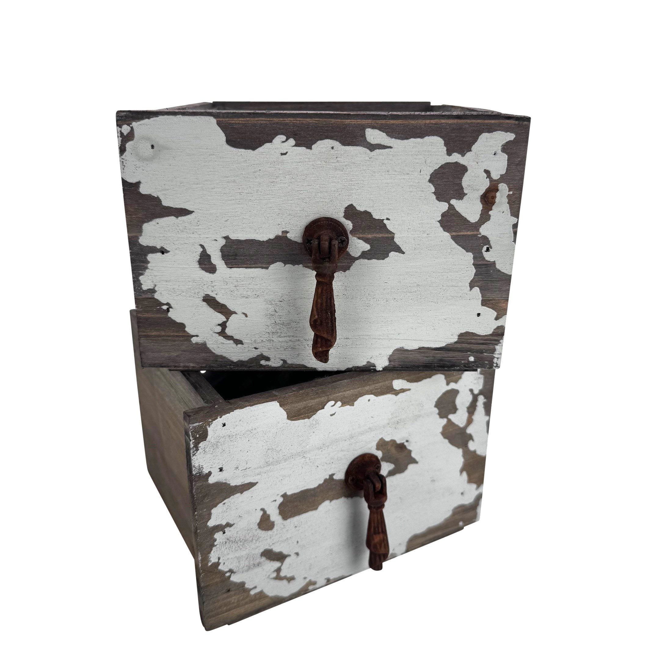 Online-Fuchs Blumentopf 2 Schubladen im Set - Blumentöpfe, Kräutertopf, Küche, Vintage Stil (Shabby Look in leichten MINT Ton, 2er Set), für den Innen- und geschützten Außenbereich - 102