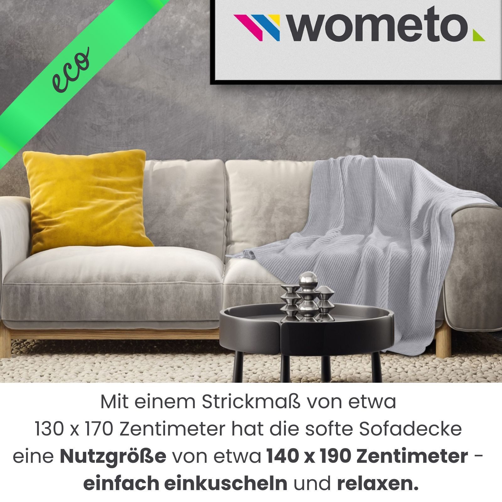 Wohndecke eco-line Strickdecke ca. 140x190, wometo, OEKO-TEX®, 60% recyceltes Material, Strick-Muster
