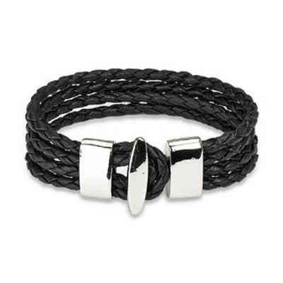 BUNGSA Armband Armband 4 Seile schwarz aus Leder mit Edelstahl T-Verschluss Unisex (1 Armband, 1-tlg), Bracelet Armschmuck