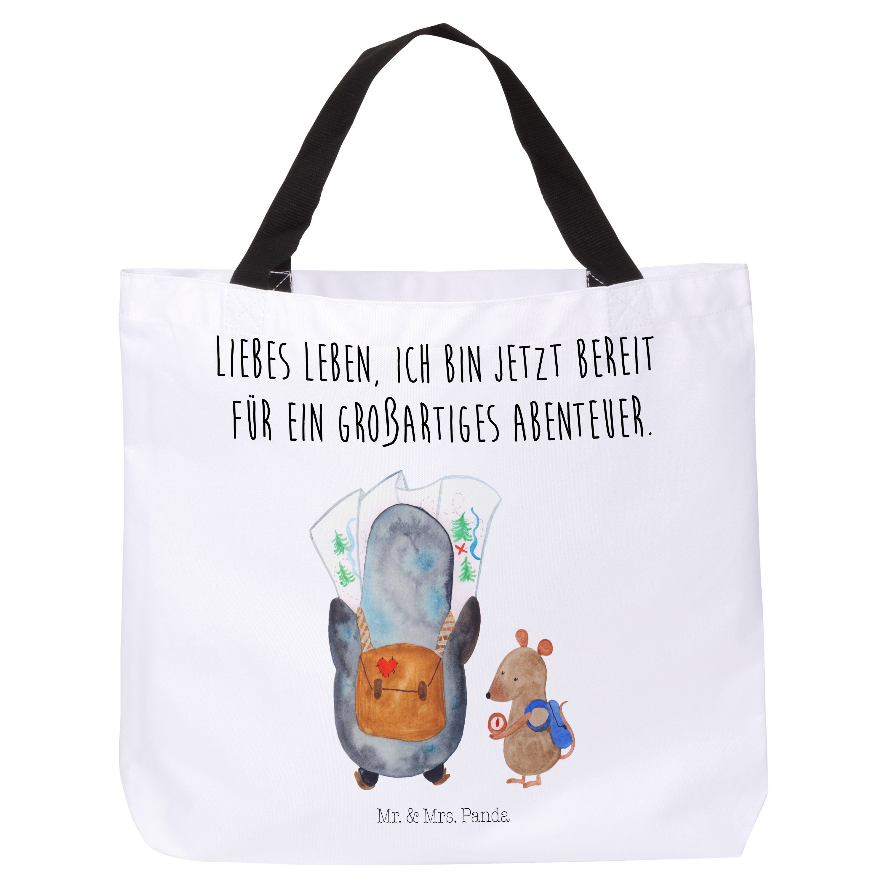 Mr. & Mrs. Panda Shopper Pinguin & Maus Wanderer - Weiß - Geschenk, Beutel, Wanderlust, Roadtr (1-tlg)