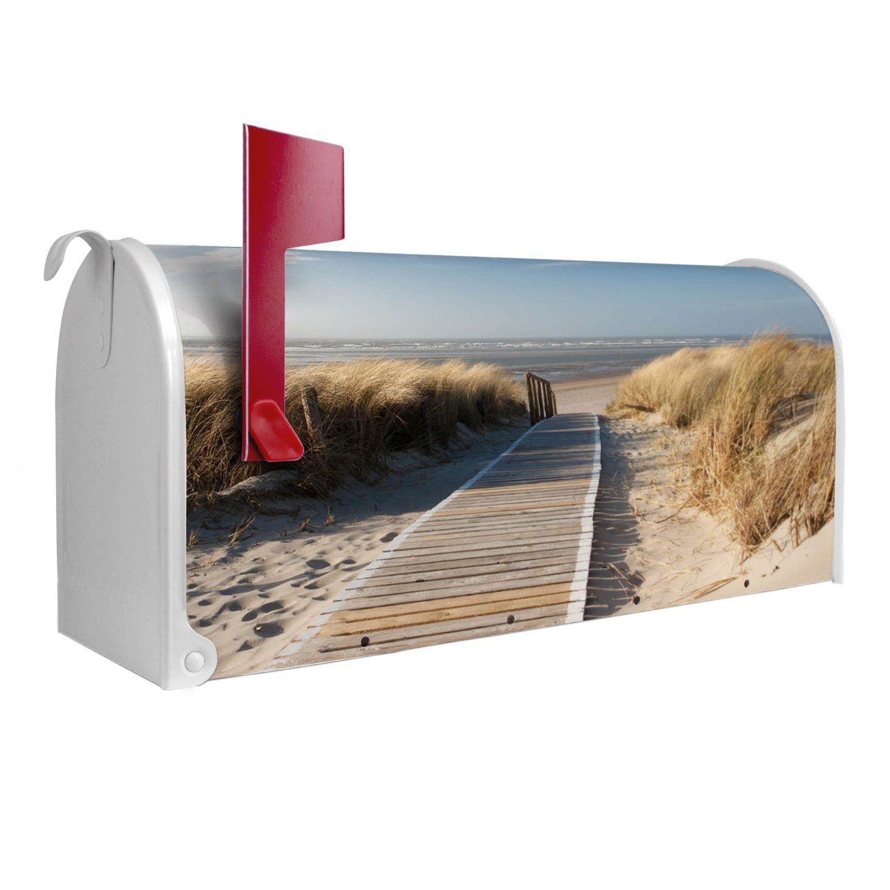 banjado Amerikanischer Briefkasten Mailbox Dünen (Amerikanischer Briefkasten, original aus Mississippi USA), 22 x 17 x 51 cm weiß