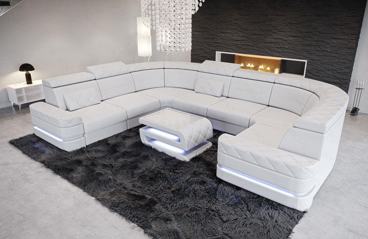 Sofa Dreams Wohnlandschaft Couch Sofa Leder Positano U Form Ledercouch, Ledersofa mit LED, mit Stauraum, Designersofa