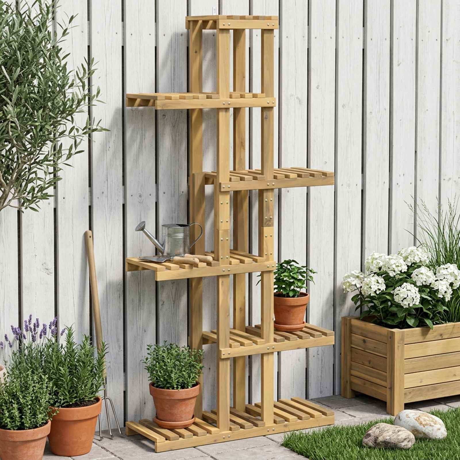 vidaXL Blumenständer Pflanzenständer Weiß 68 x 23,5 x 140 cm Massivholz (1 St)