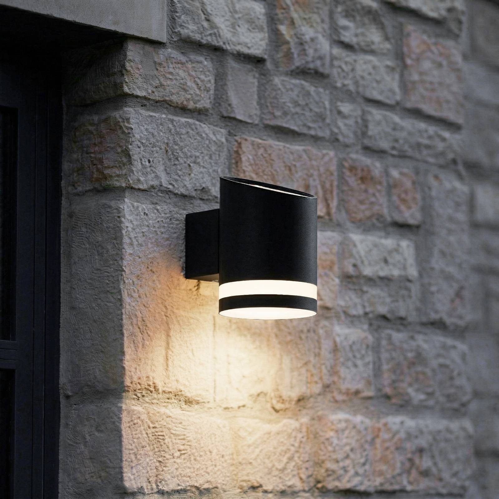Lindby Außen-Wandleuchte Bentlas, LED, Edelstahl Schwarz warmweiß IP44, 1 x 1 W LED, warmweiß