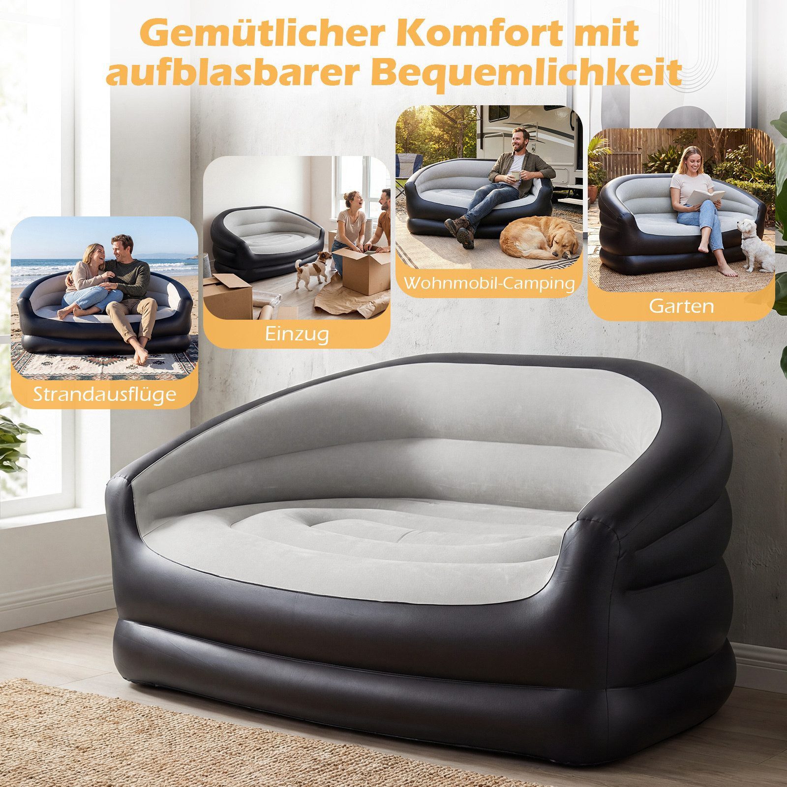 Insma Luftsofa Aufblasbares 2-Sitzer-Luftsessel Outdoor Luftsofa Camping Lounger, für Strand Garten Reisen, 135x84x60cm