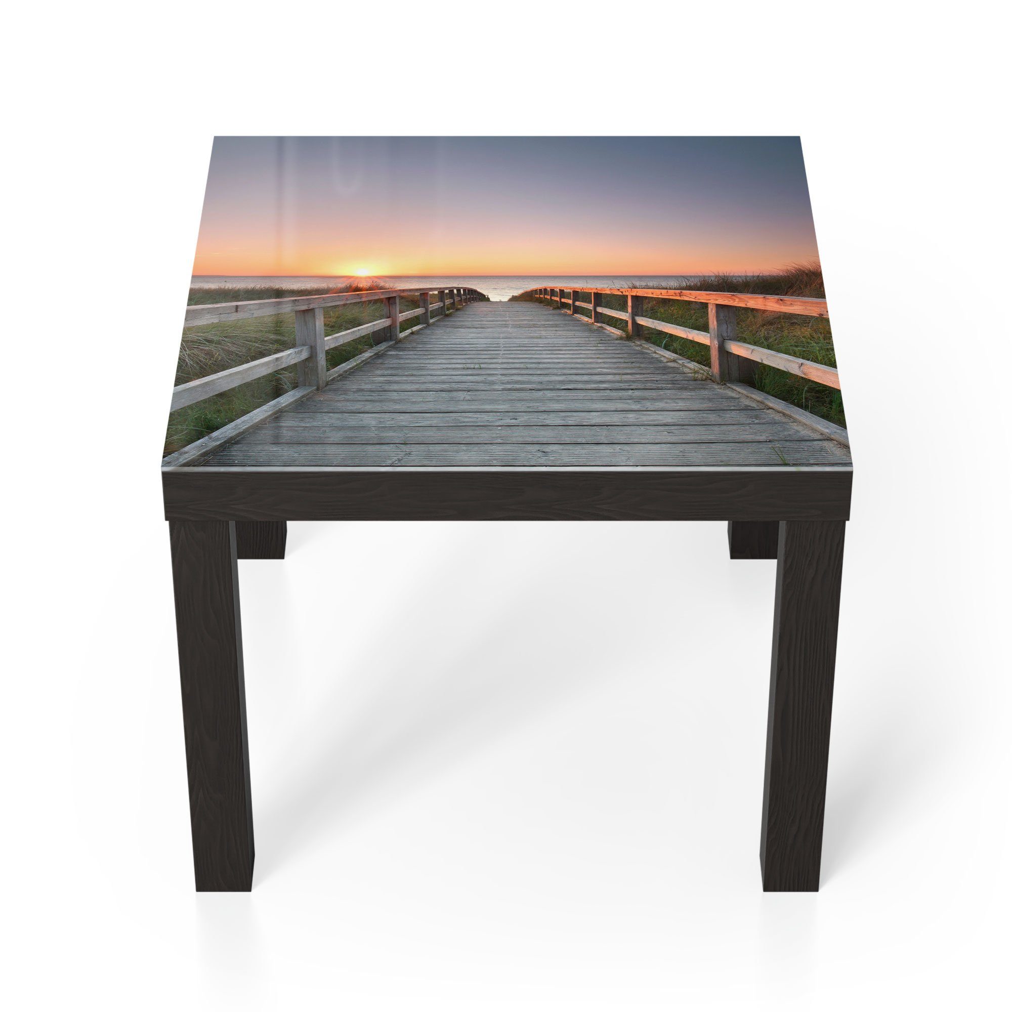 'Strandpfad in Abendsonne', Schwarz Glastisch Glas Beistelltisch Couchtisch modern DEQORI