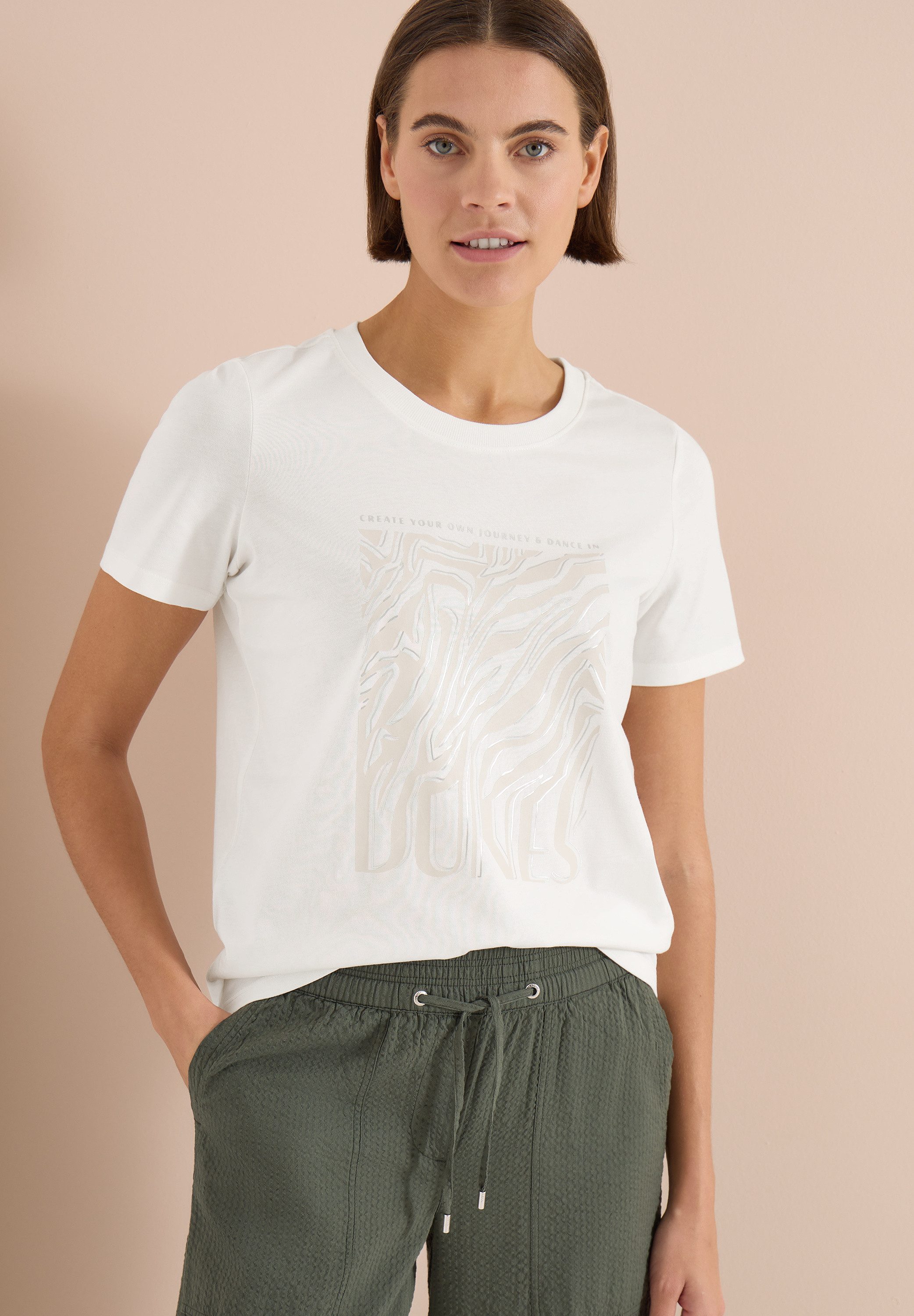 CECIL Kurzarmshirt Sommershirt mit Folienprint