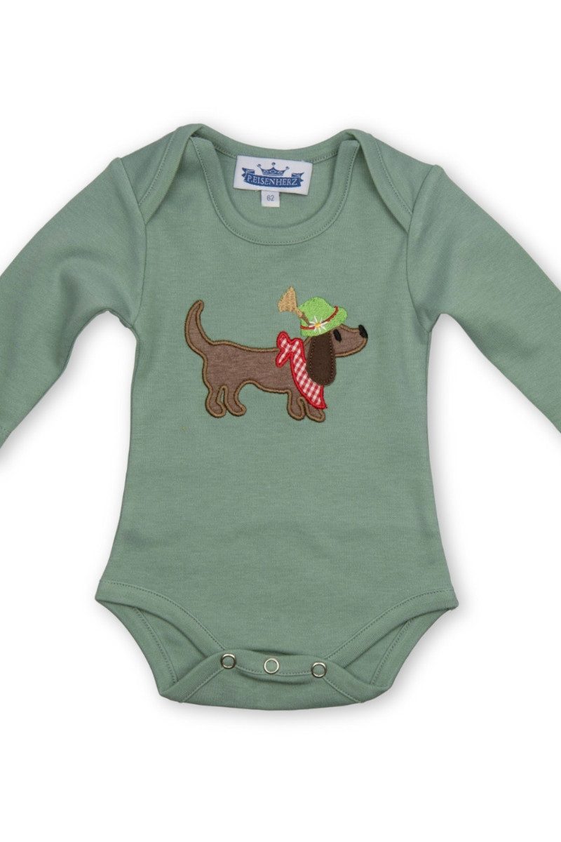 P.Eisenherz Trachtenkleid Baby Body - DACKEL - salbeigrün