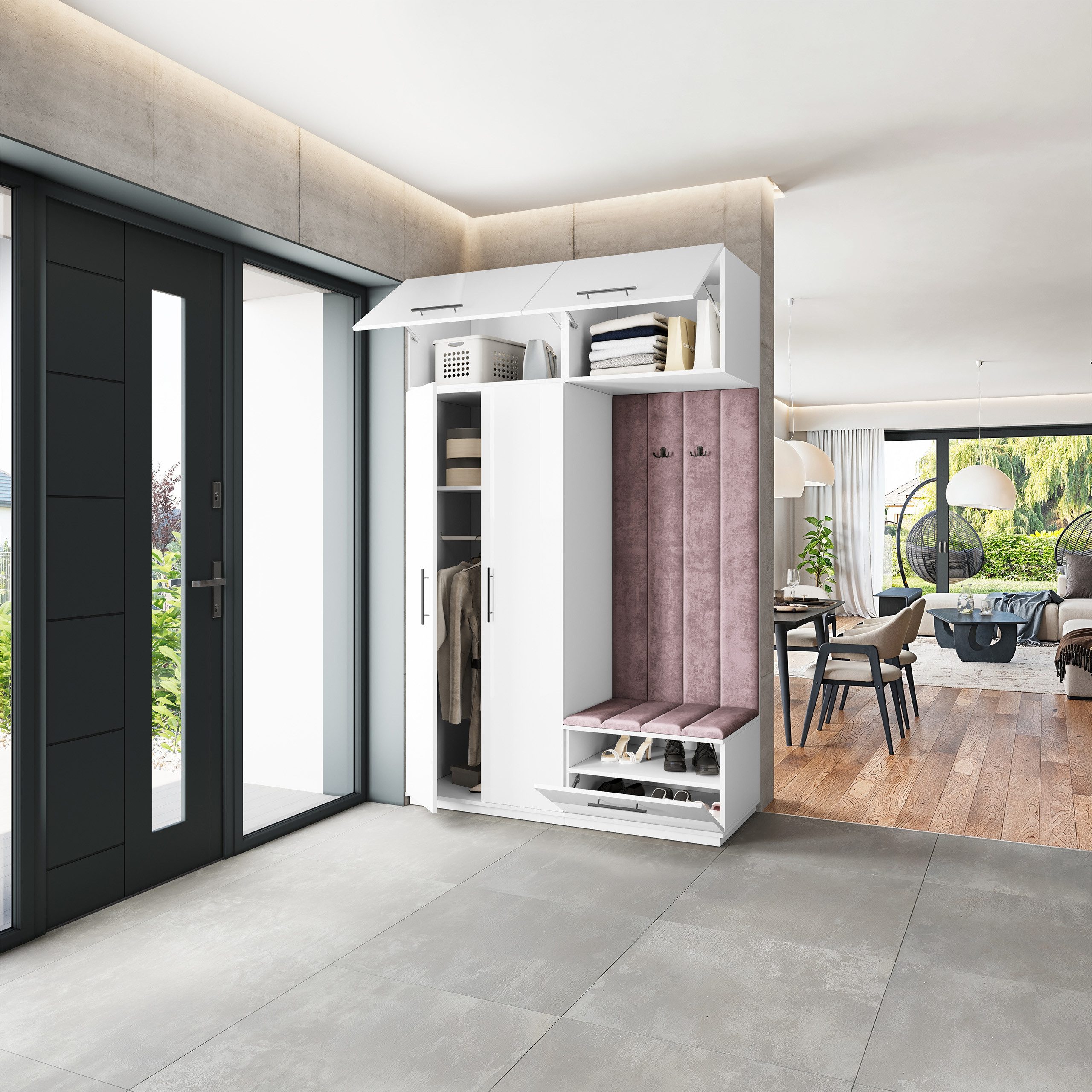 Masseno Garderobenschrank REMA 150 x 240 cm Garderoben-Set mit 2 Türen Weiß