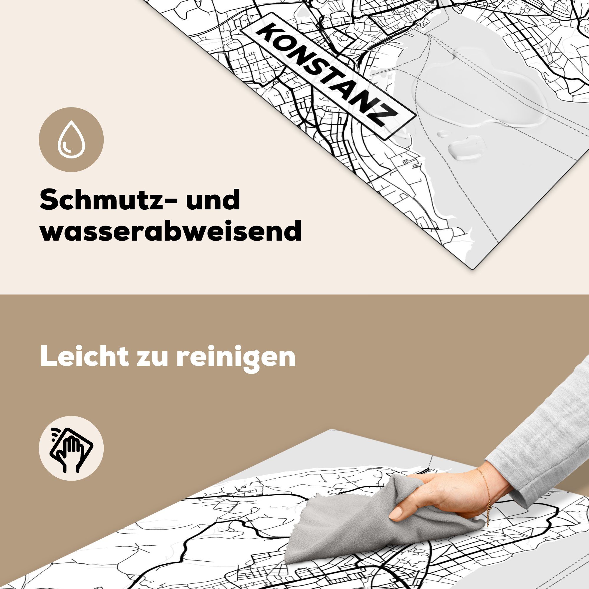 MuchoWow Herdblende-/Abdeckplatte Karte Vinyl, Konstanz - (1 Arbeitsplatte 78x78 tlg), cm, für Stadtplan, Ceranfeldabdeckung, küche 