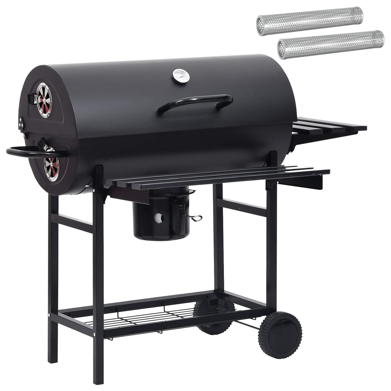 vidaXL Grillkamin Fassgrill mit Rädern und Regalen 3 pcs 115 x 85 x 95 cm Metall