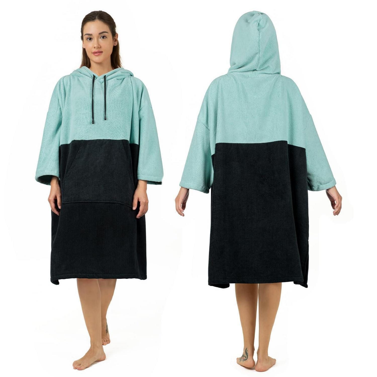 LuxusKollektion Poncho Surf-Poncho Wickelrobe Schwarzgrün L 100x85cm (1-St)