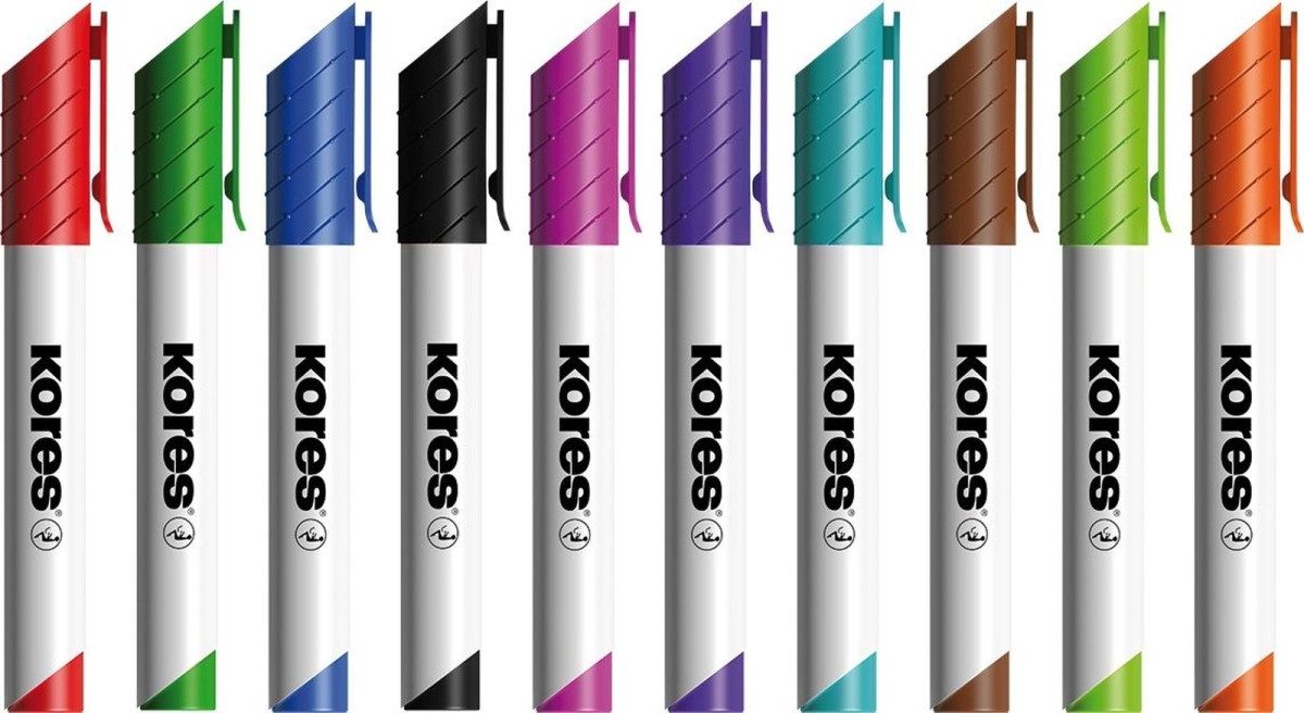 KORES Whiteboard Marker Whiteboardmarker 3-5mm Keilspitze Set mit 10 Farben