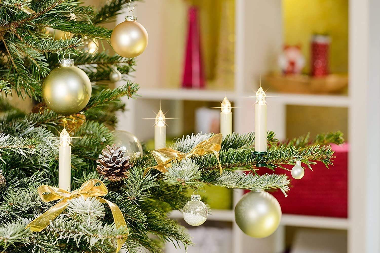 BONETTI LED-Christbaumkerzen 12 kabellose Weihnachtsbaumkerzen mit  Befestigungsclips und Batterien, Komplett-Set, Flacker-Modus,  Fernbedienung, spritzwassergeschützt