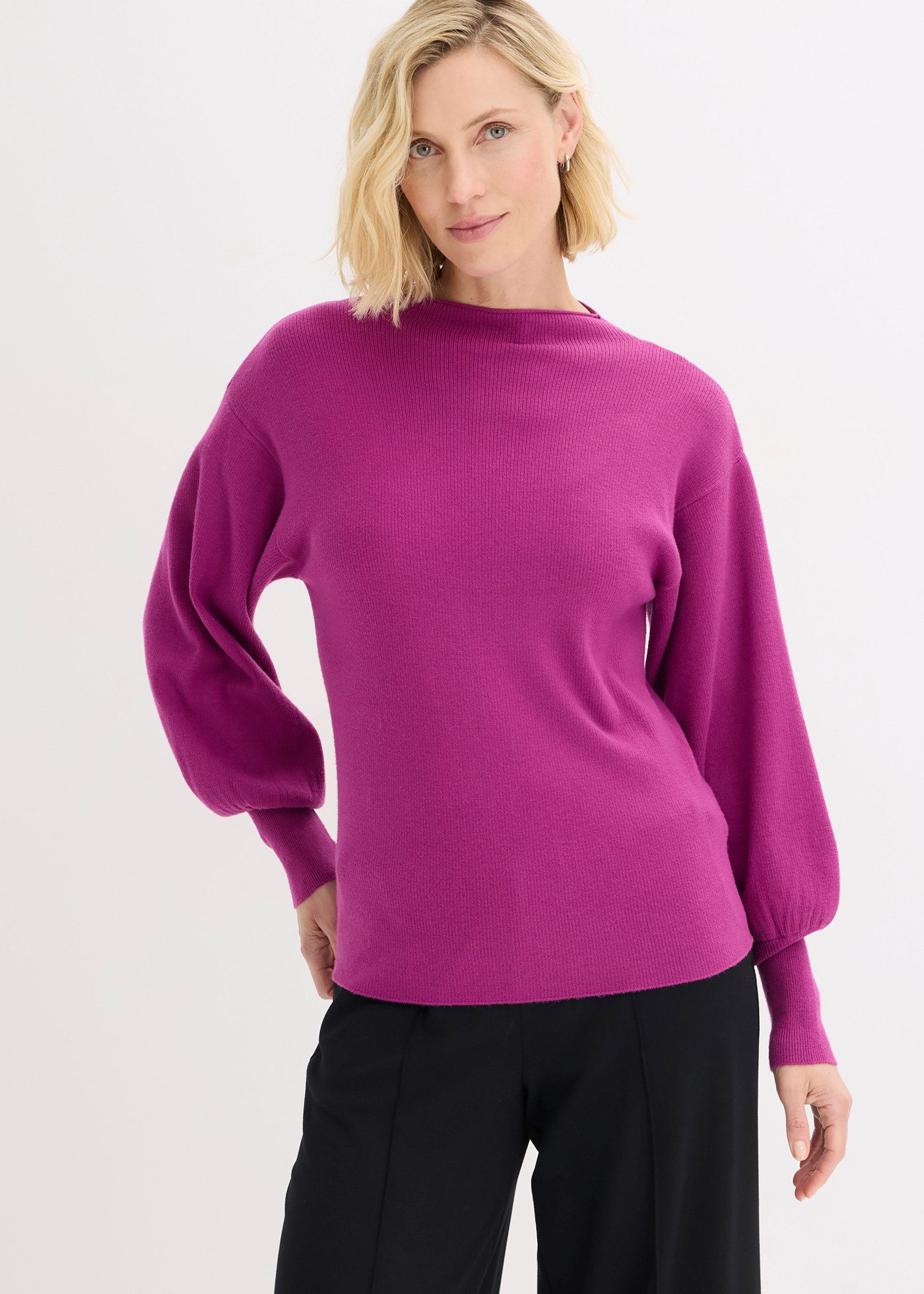 bonprix Strickpullover mit Ballonärmeln, unifarben