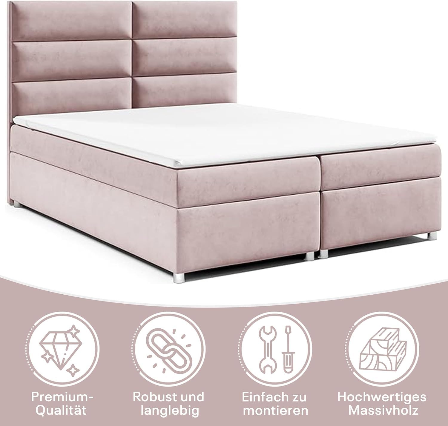 Best for Home Boxspringbett Trinity K-4 mit Stauraum & 7-Zonen Komfort – modern & ergonomisch (Komplett-Set, 1-St., 140x200 160x200 180x200 200x200 cm), Handwerksqualität, TOP Preis-Leistungs-Verhältnis
