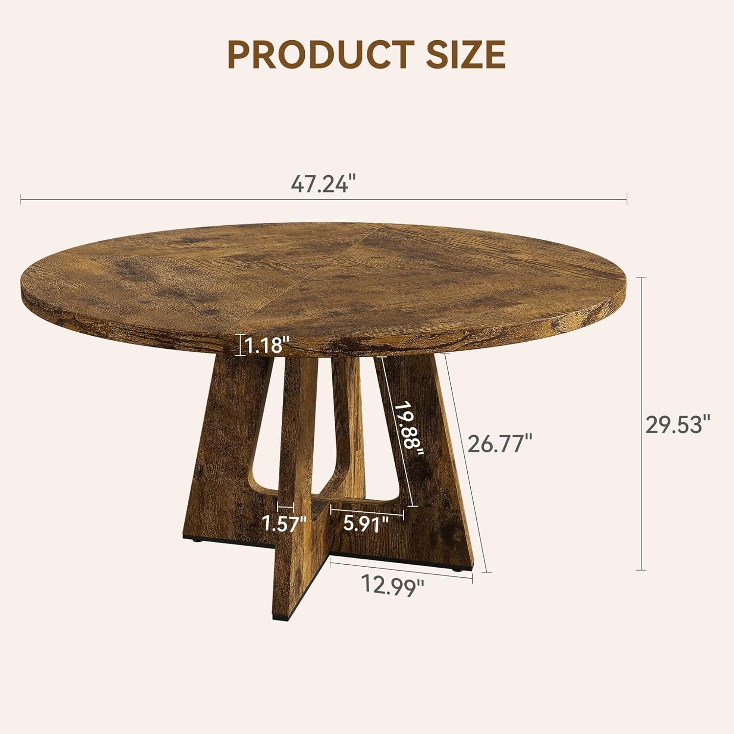 GarveeMore Esstisch runder im Industriestil mit Holzplatte und Beinen,120cm, Küchentisch aus Holz für 4 bis 6 Personen,für Esszimmer – Bild 2 von 5