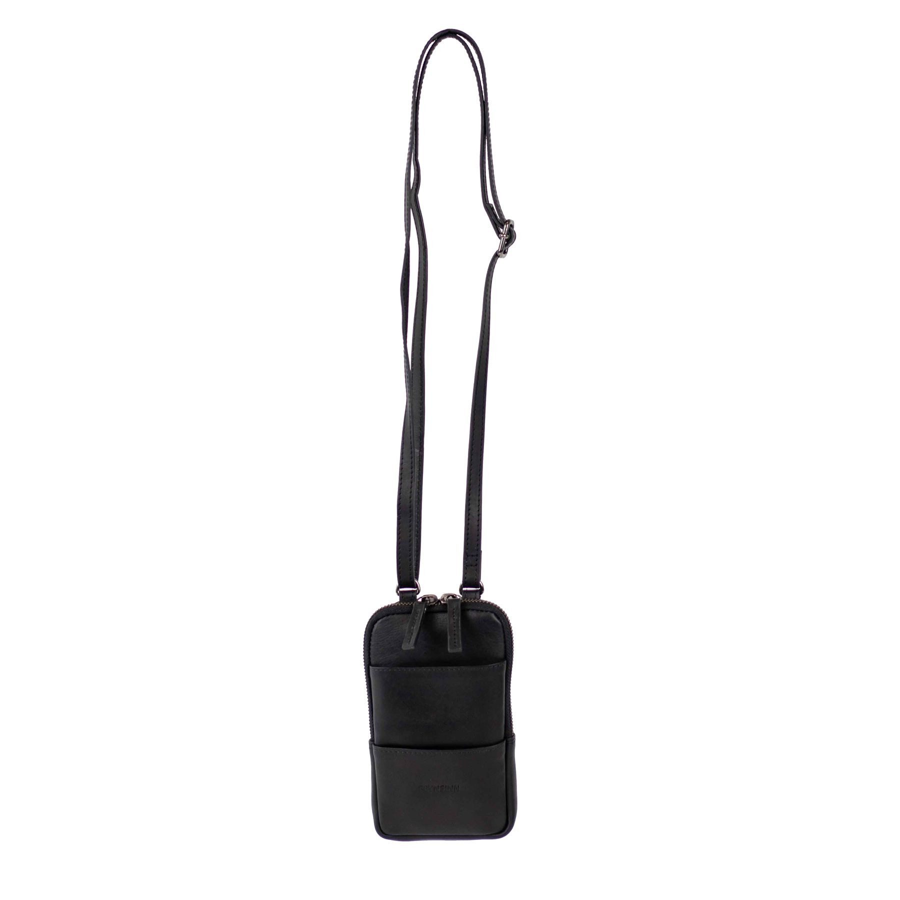 FEYNSINN Bauchtasche echt Leder iPhone XS schwarz, Handytasche iPhone XS echt Leder Unisex, Umhängetasche schwarz