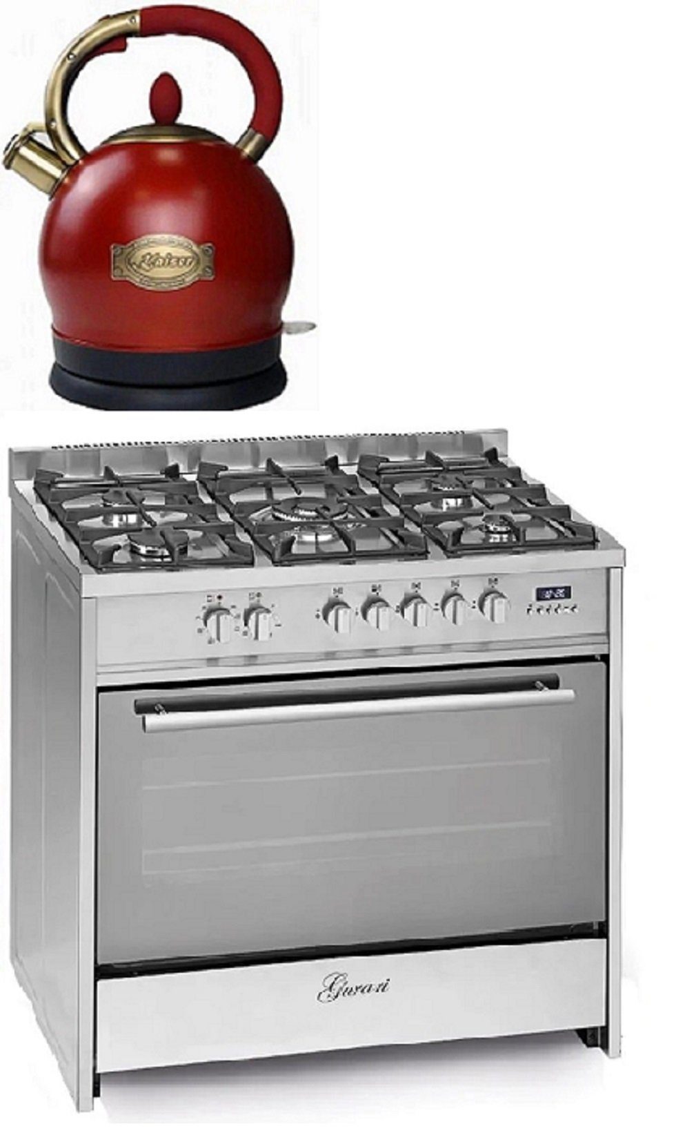 GURARI Gas-Standherd GCH E 911 X+WK 2000 RotEm, mit 1-fach-Teleskopauszug, Gas Elektro Standherd 90 cm/ 121L + Wasserkocher