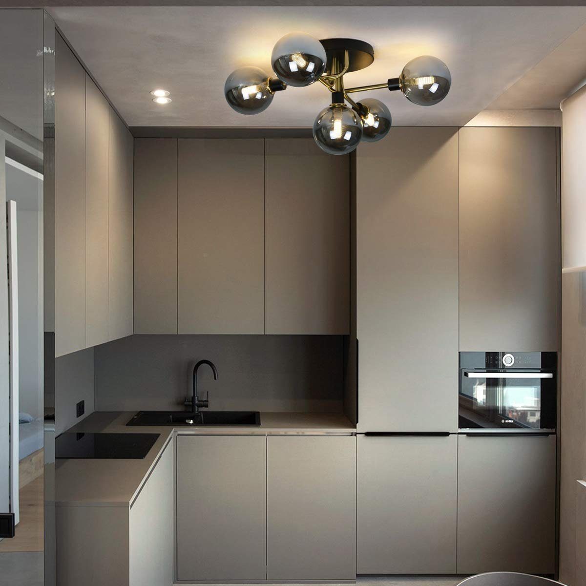 Nettlife LED Deckenleuchte Wohnzimmer 5 Flammig Glaskugeln Rauchgraues/Gold günstig online kaufen