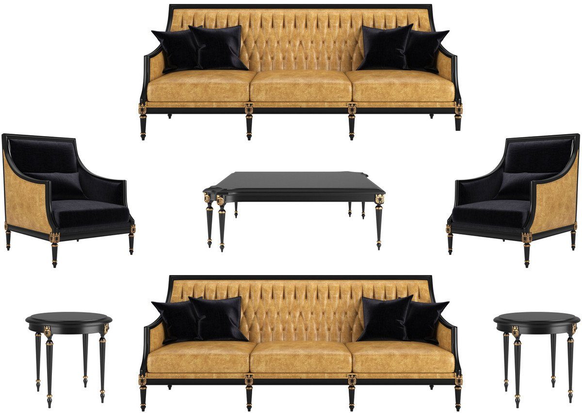 Casa Padrino Couchtisch Luxus Barock Set Gold / Schwarz / Antik Gold - 2 Sofas & 2 Sessel & 1 Couchtisch & 2 Beistelltische - Möbel im Barockstil - Edle Barock Möbel