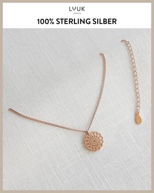 LUUK LIFESTYLE Silberkette Mandala, HAPPINESS Geschenkkarte, Mandala Muster, Zen Schmuck für Yoga, Entspannung, Freizeitmode, tägliches Tragen, verstellbare Kette, Rosé