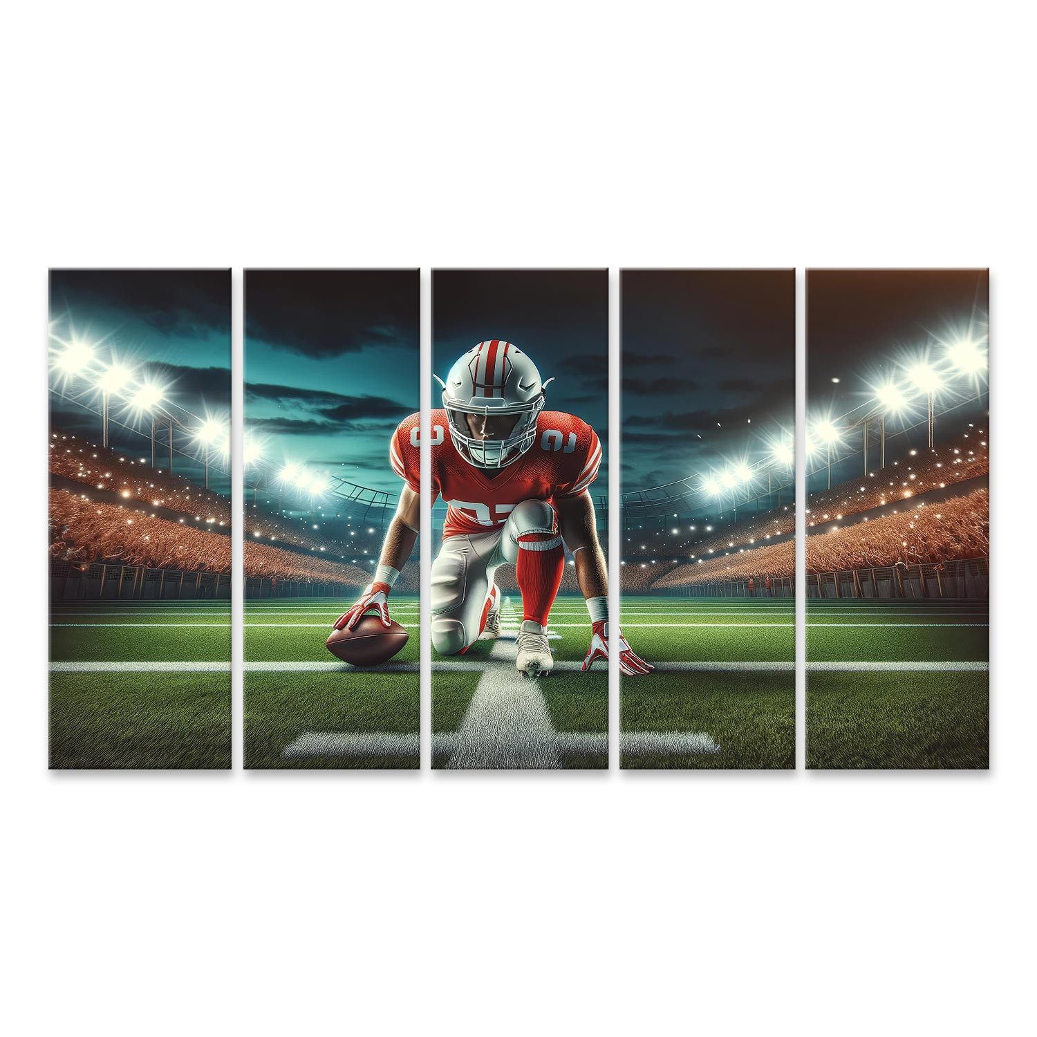 islandburner Leinwandbild American Football Moment vor dem Spielzug im Stadionlicht
