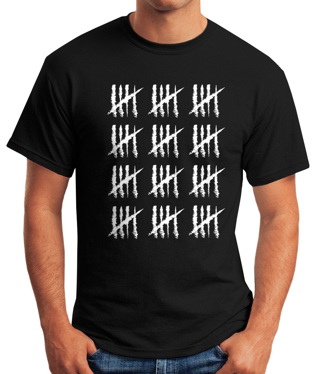 MoonWorks Print-Shirt Herren Jubiläum Object] Print Moonworks® T-Shirt mit Geschenk Alter Jahrgang [object 60 Fun-Shirt schwarz Striche Strichliste Geburtstag
