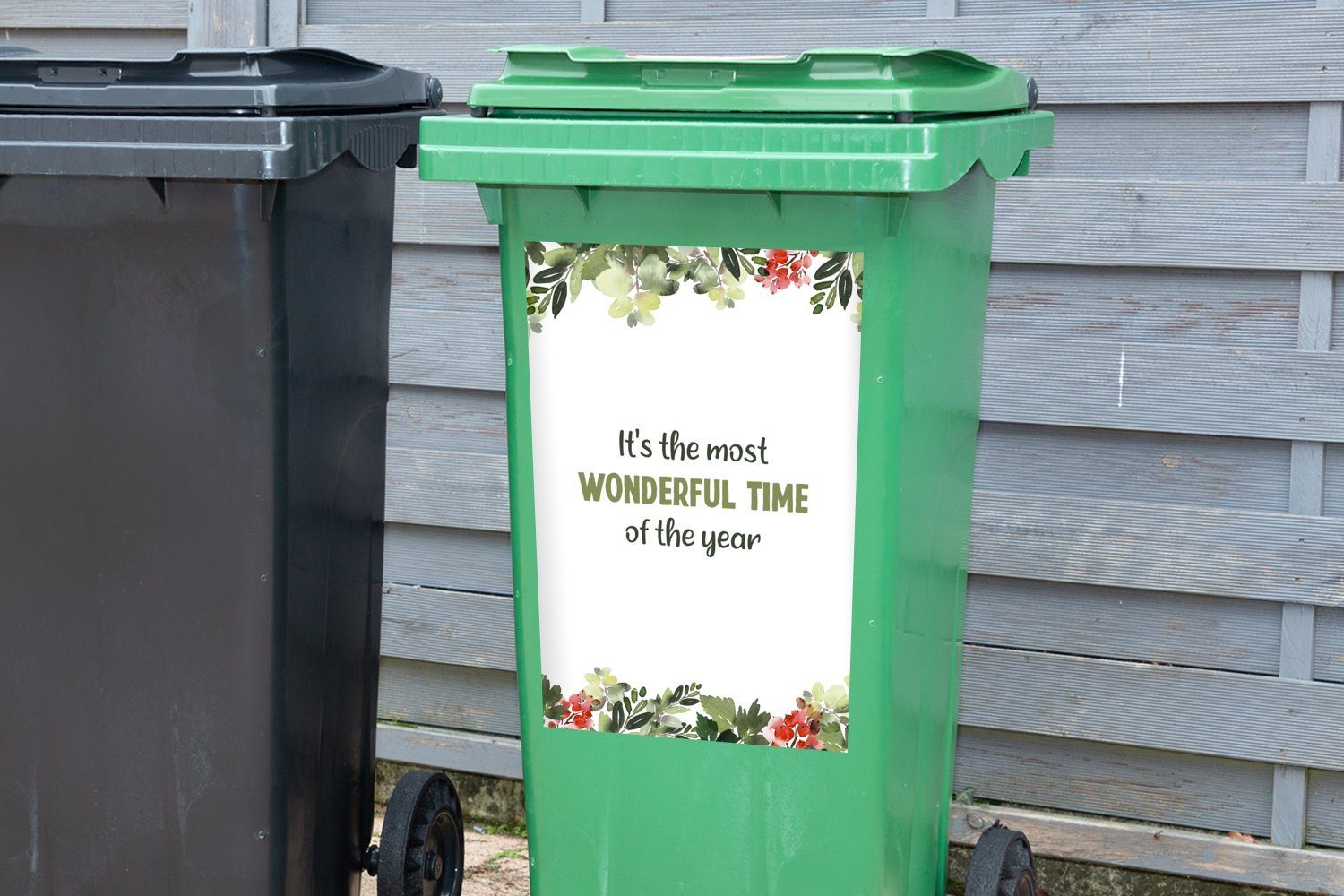 (1 Zitate Weihnachten Mülleimer-aufkleber, - Sticker, Mülltonne, Abfalbehälter - Wandsticker Pflanzen MuchoWow Container, St),