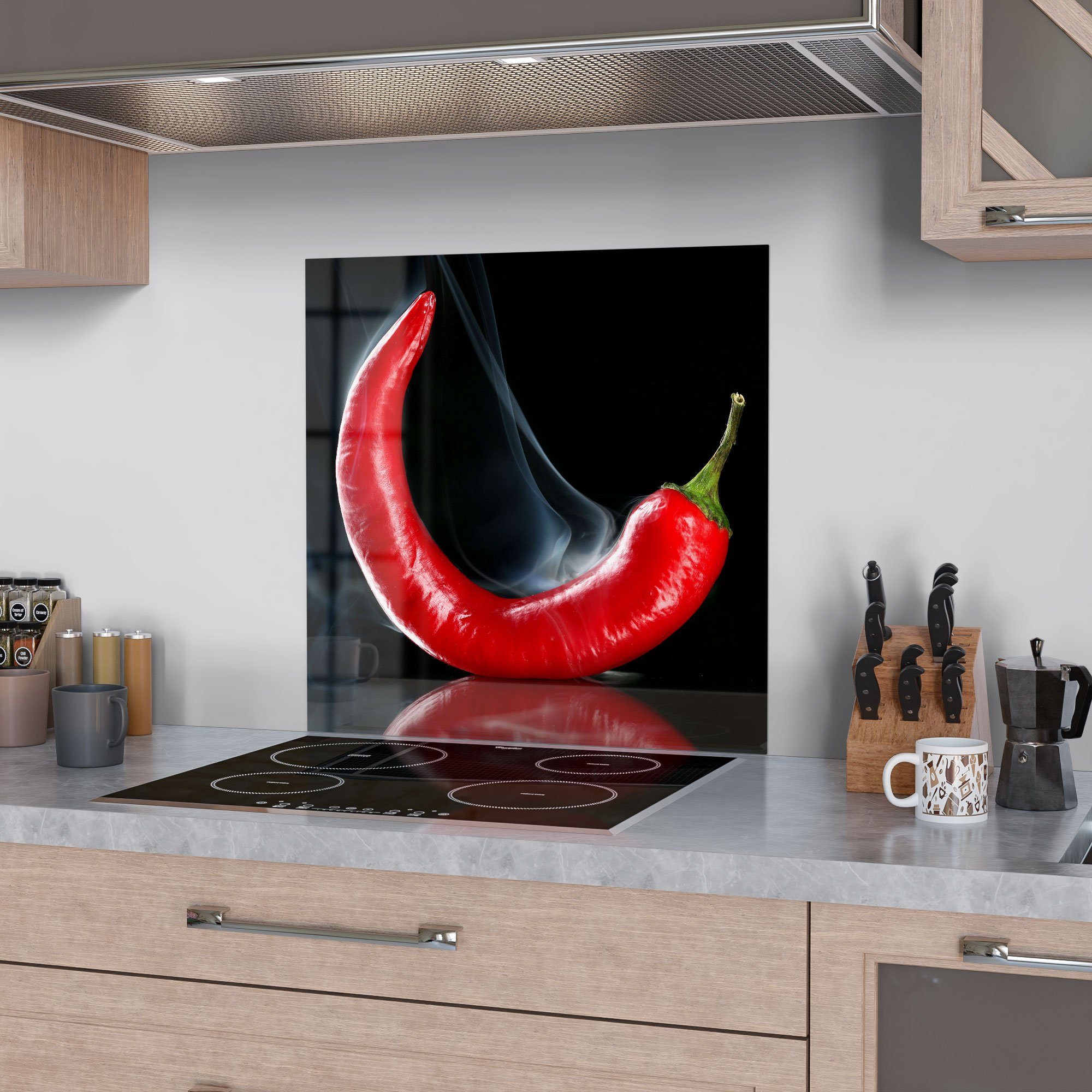 'Feurige Glas Chilischote', DEQORI Badrückwand Spritzschutz Herdblende Küchenrückwand