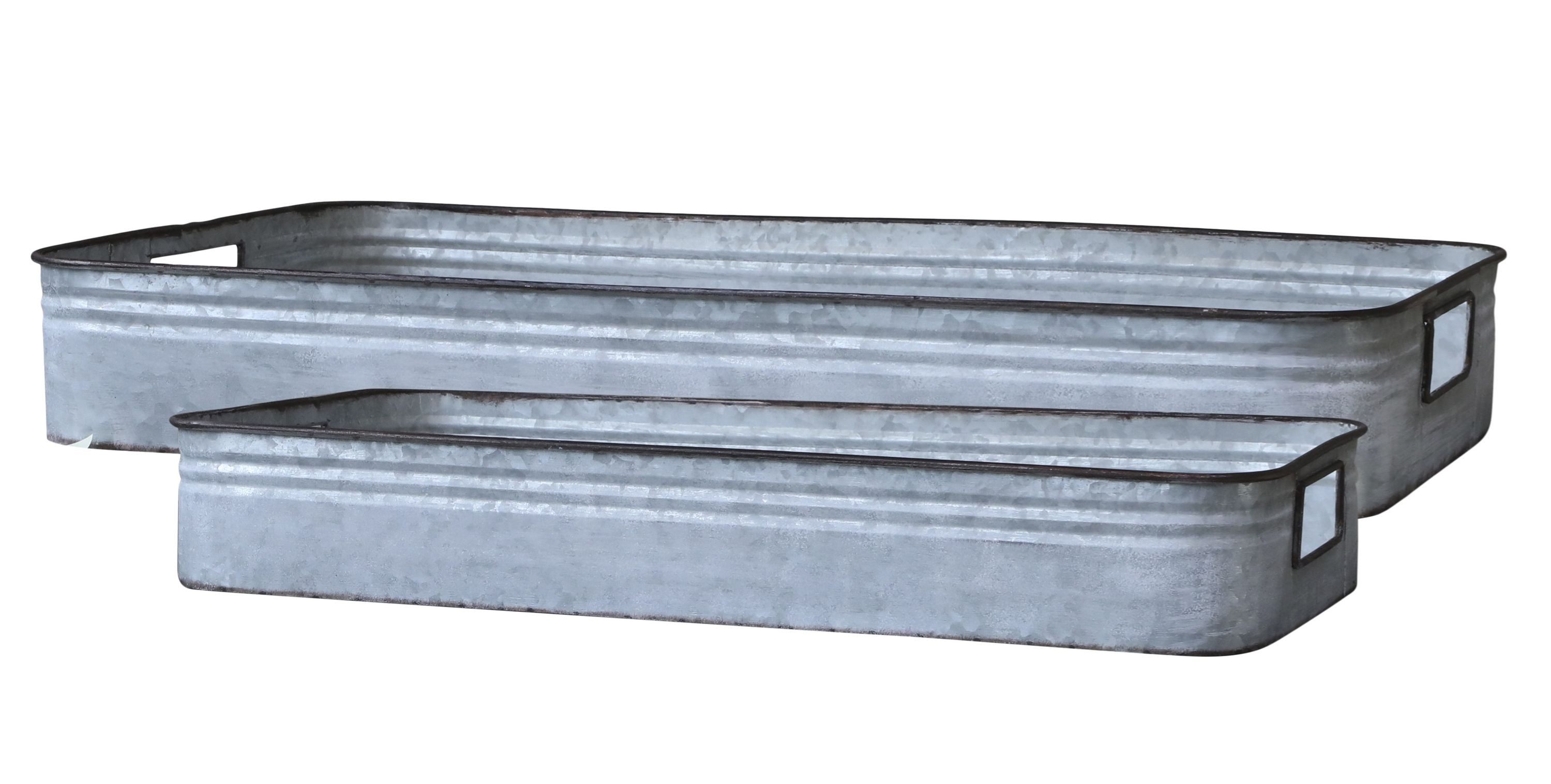 Chic Antique Blumenkasten Chic Antique - 2er Set Tablett Blumen Untersetzer Garten Metall Grau (Set bestehend aus 2 Blumen-Untersetzkästen)