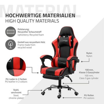 ML-DESIGN Gaming-Stuhl Massage Bürostuhl mit Armlehne Verstellbar Ergonomischer Stuhl, Schreibtischstuhl Schwarz-Rot PU-Leder mit Kopfstütze 62x62x128cm