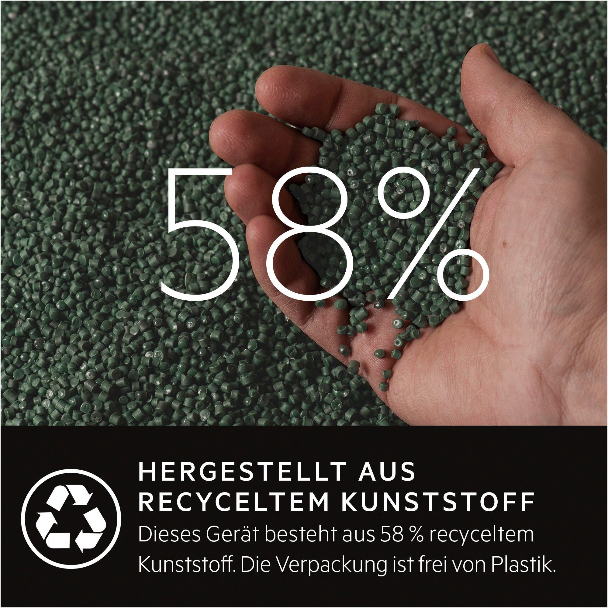 AEG Akku-Hand-und Stielstaubsauger CLEAN Akku-Staubsauger bis leise 58% 79 Recyclingkunststoff, Laufzeit 5000 Min. beutellos, zu (AS52CB18DB), 45 2in1, dB(A)
