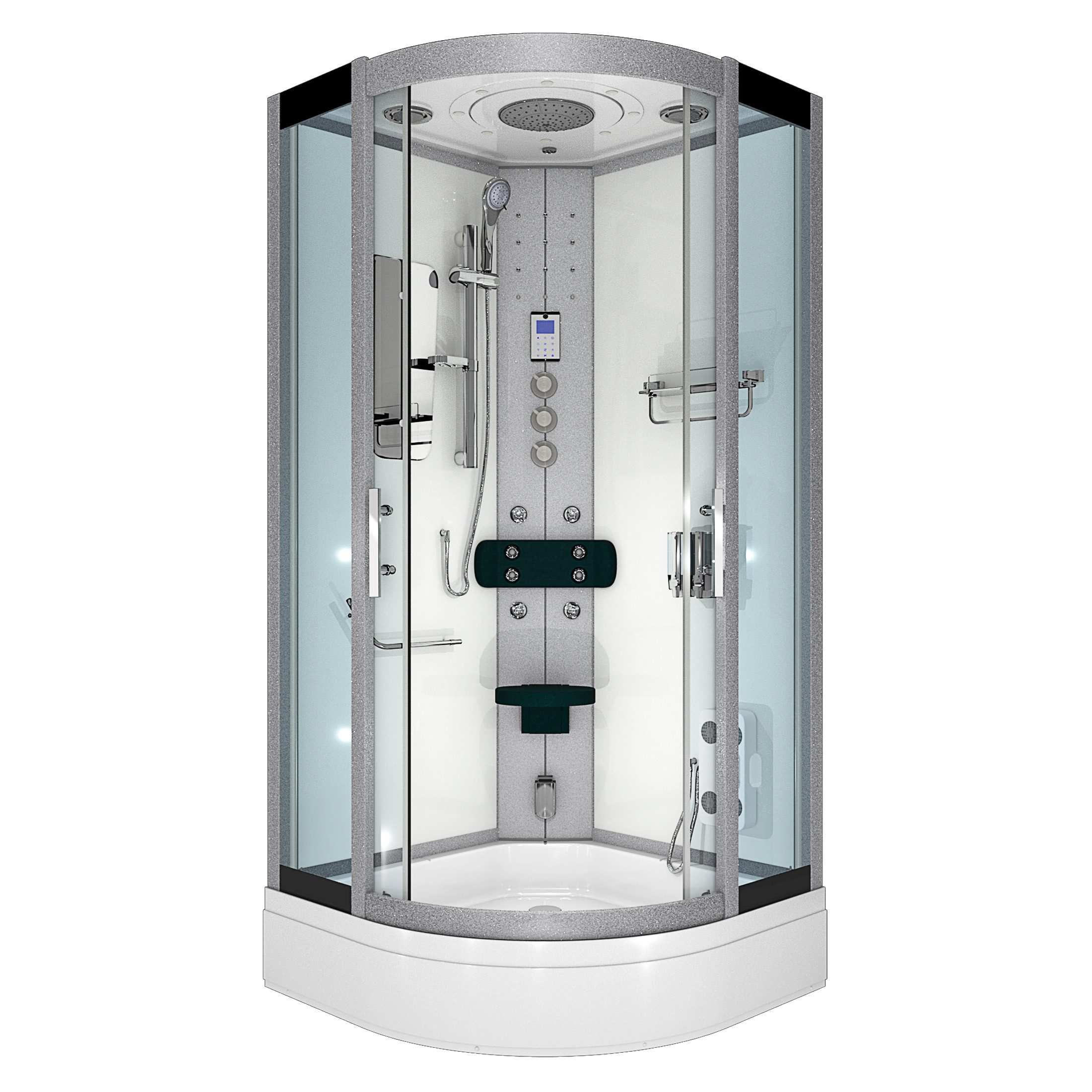AcquaVapore Dampfdusche Dampfdusche Dusche D46-50T3-ALL Weiß 90x90, Sicherheitsglas ESG, Höhenverstellbar, Mit Bauanleitung, Mit Beleuchtung, Mit Spiegel, Gehä