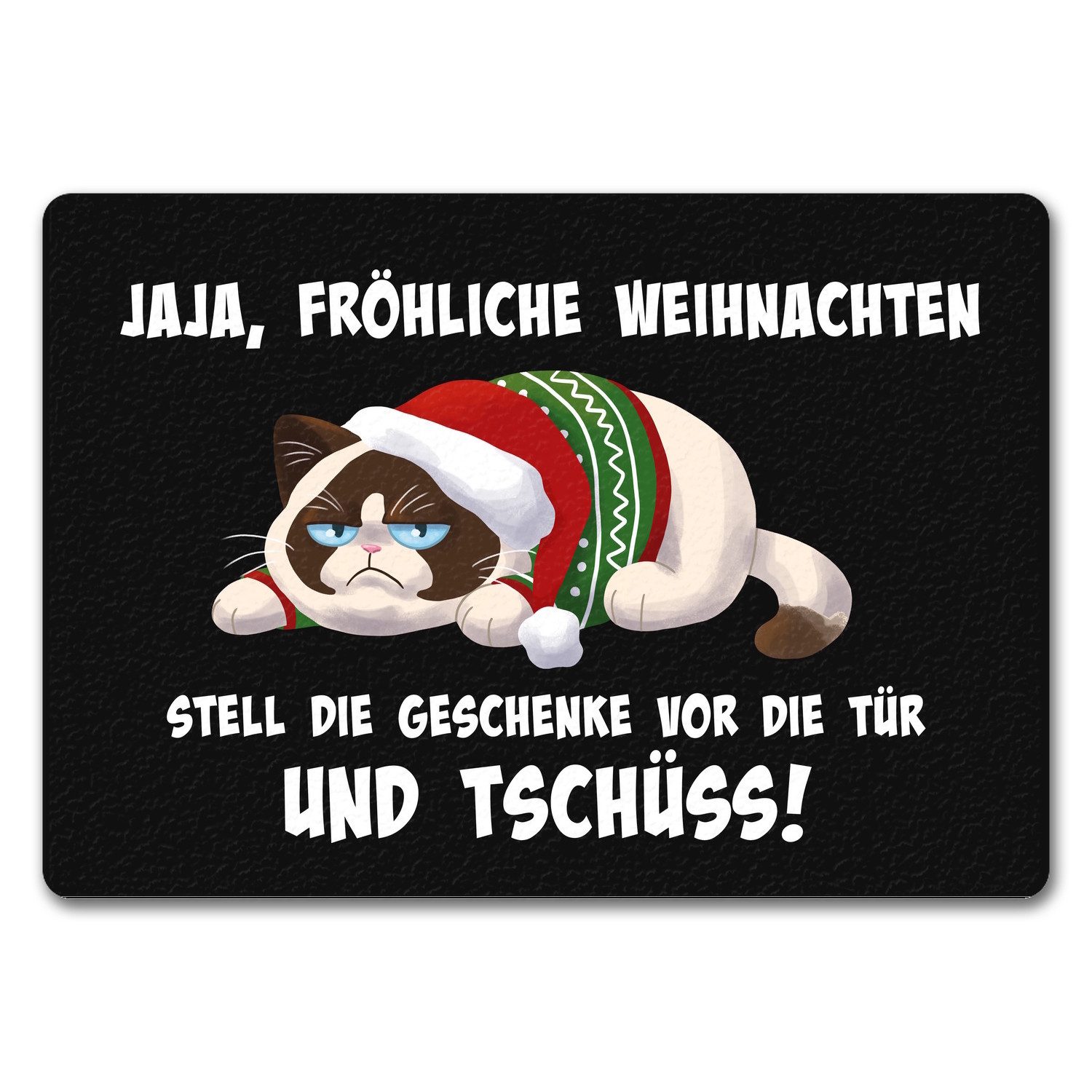 speecheese Fußmatte Jaja fröhliche Weihnachten mit grummeliger Katze Fußmat günstig online kaufen