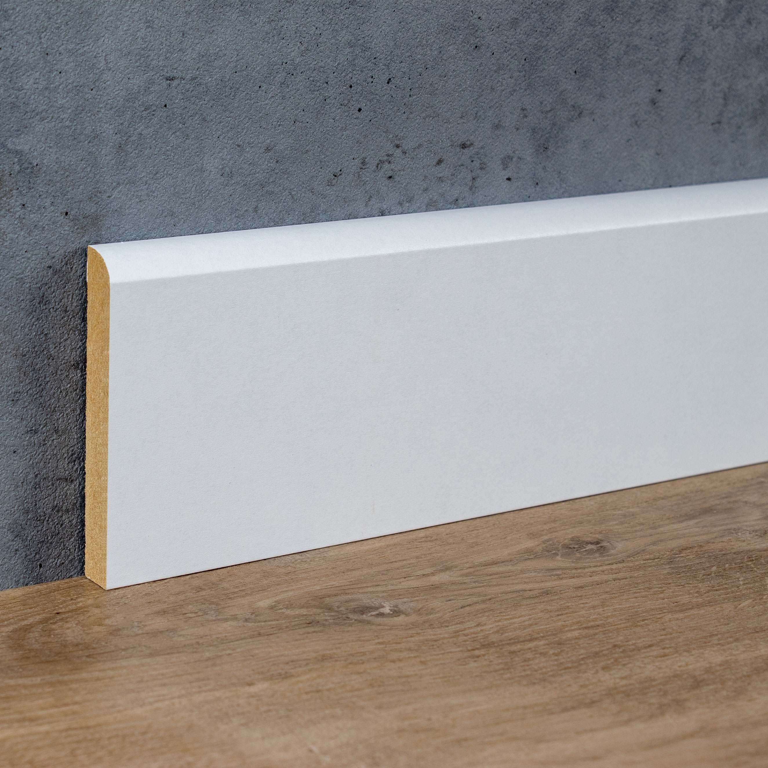PROVISTON Sockelleiste MDF foliert, 10 x 70 x 2000, Weiß, Fußleiste Abgerundet, 10 Stück, Spar-Set, 10-St.