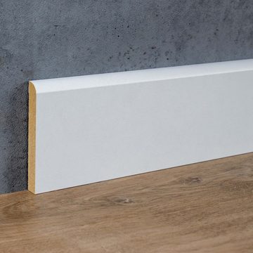 PROVISTON Sockelleiste MDF foliert, 10 x 70 x 2000, Weiß, Fußleiste Abgerundet, 10 Stück
