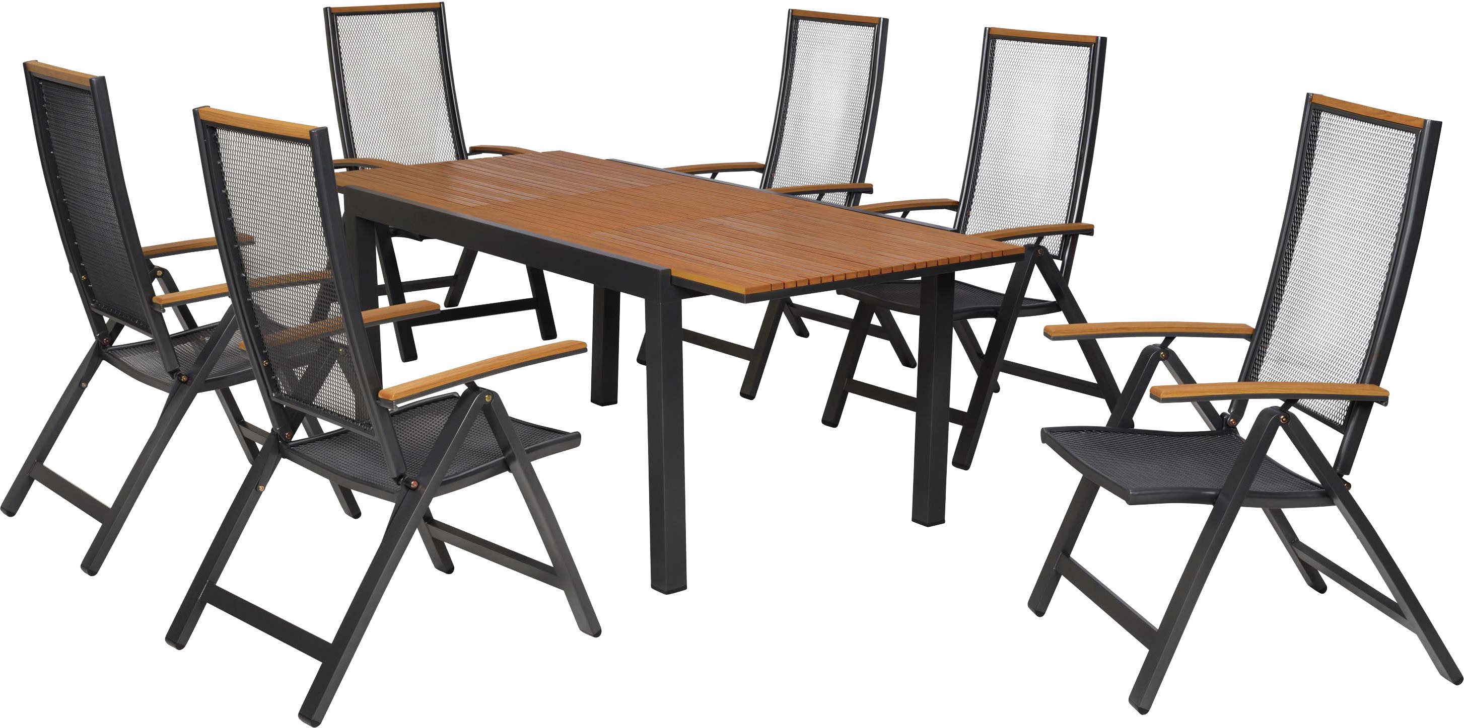 MERXX Garten-Essgruppe Itanos, (Set, 7-tlg), inkl. 6 Klappsessel, 1 Ausziehtisch
