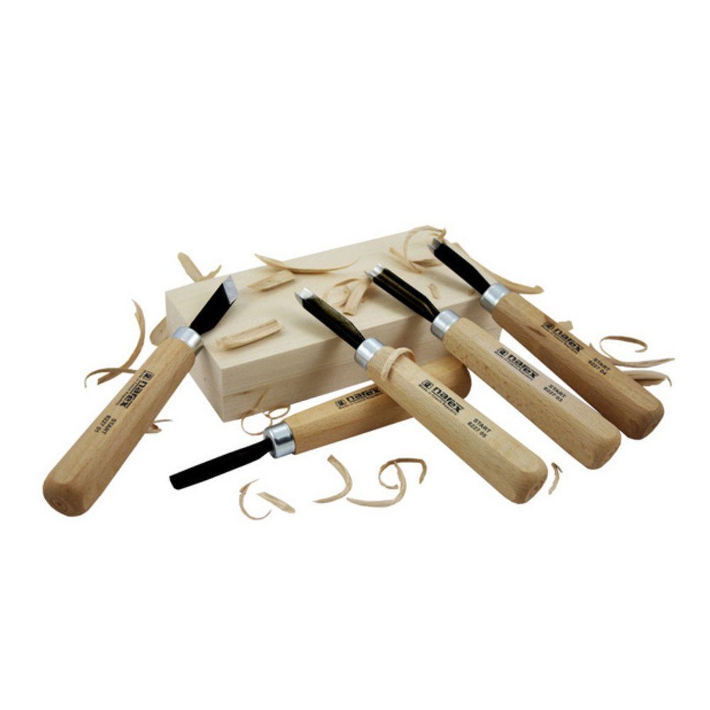 NAREX Зубило-Set Starter Holzschnitz-Meißelset mit Holzblock 5 teilig, 280 in mm