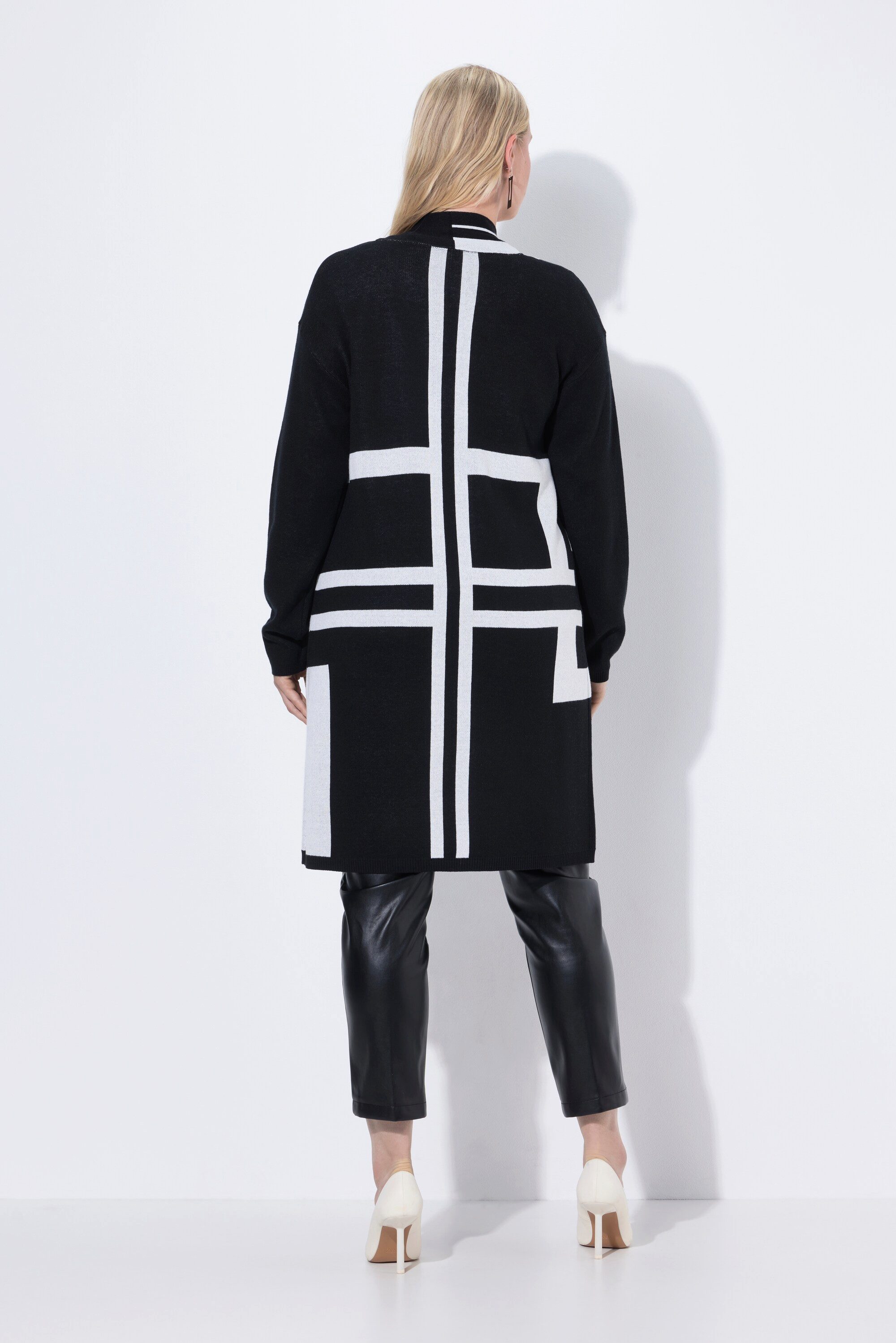 Ulla Popken Strickjacke Long-Strickjacke Jacquardstrick V-Ausschnitt