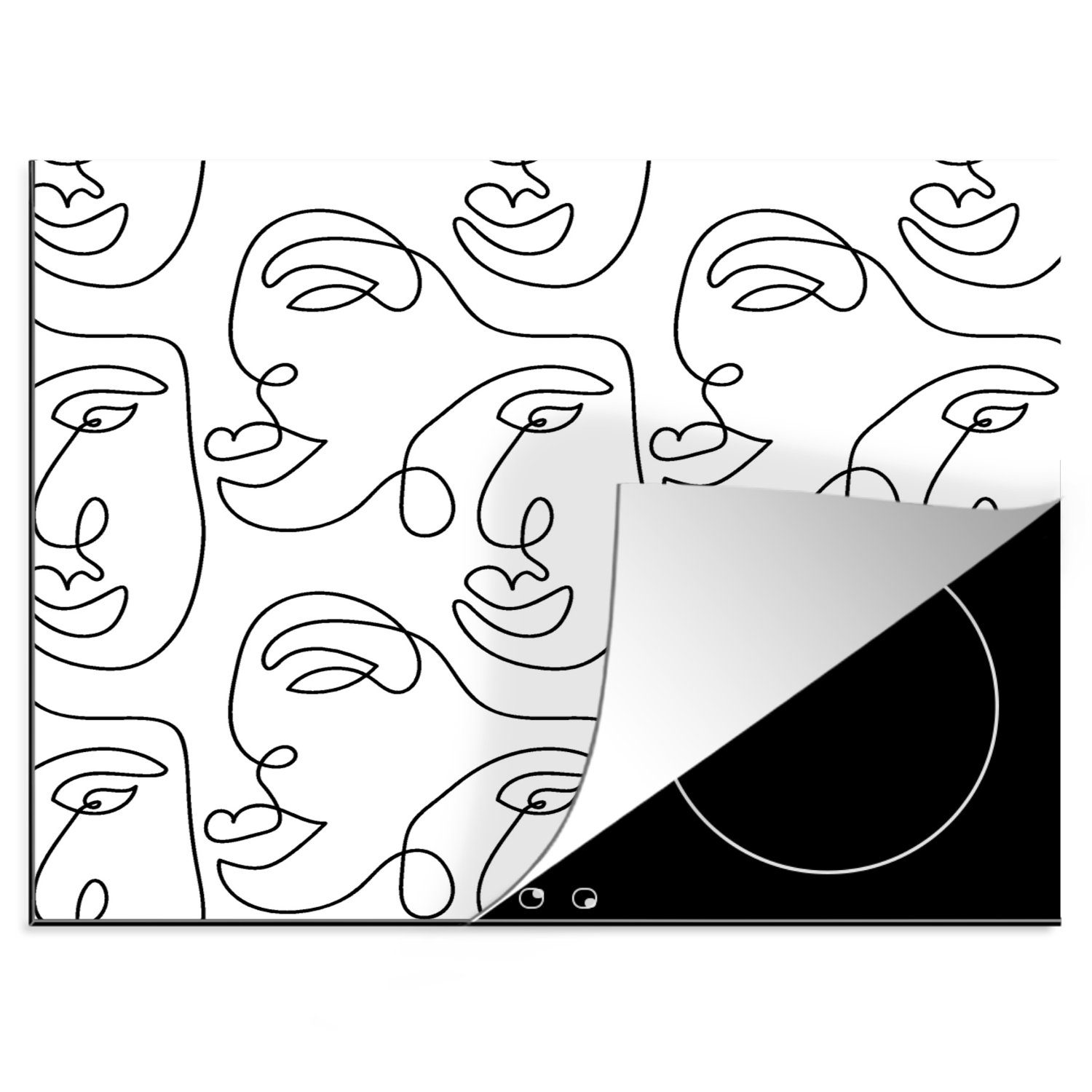 MuchoWow Herdblende-/Abdeckplatte Strichzeichnungen - Muster - Schwarz und Weiß, Vinyl, (1 tlg), 60x52 cm, Mobile Arbeitsfläche nutzbar, Ceranfeldabdeckung | Herdabdeckplatten