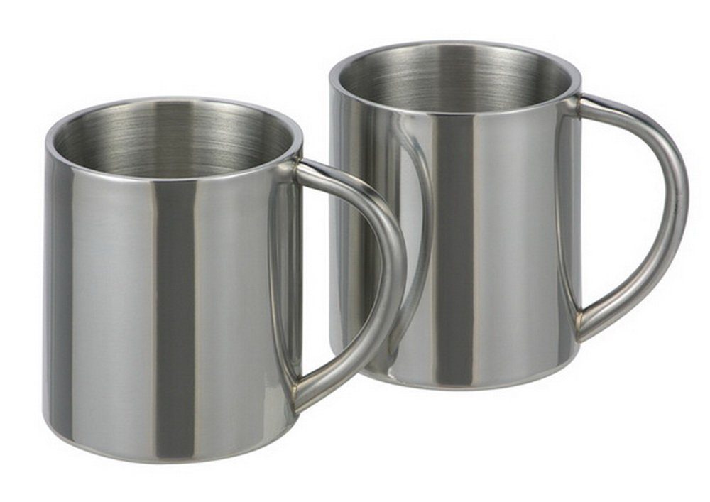 2 x Edelstahl Campingbecher Set Camping Kaffee Becher Tasse doppelwandig
