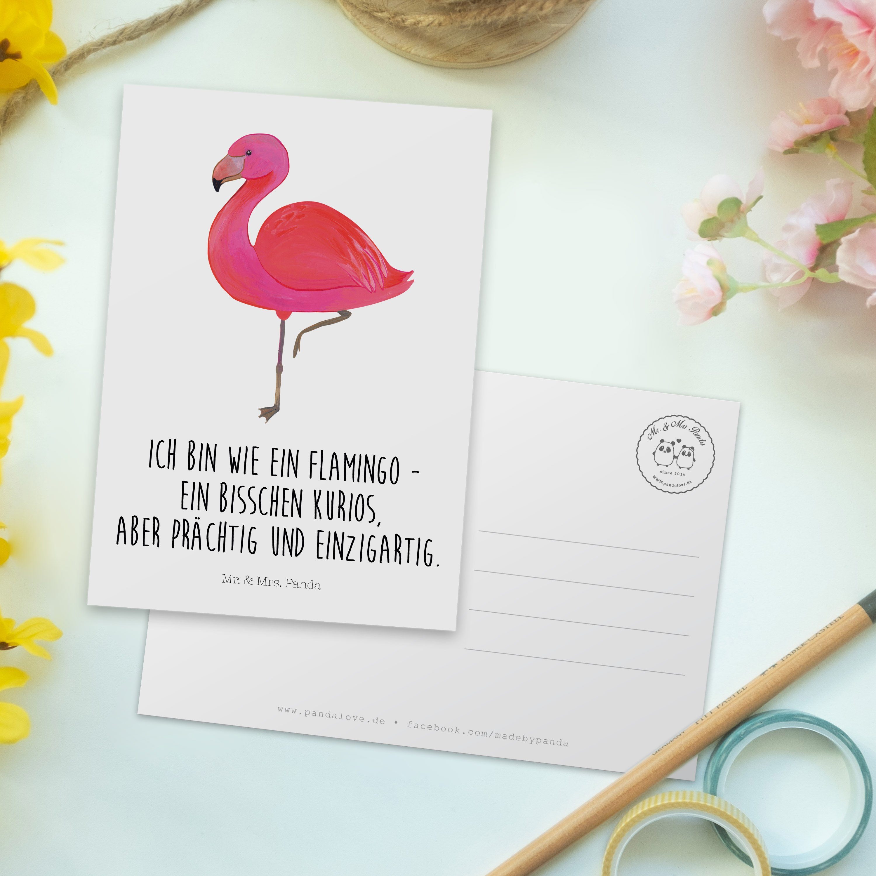 & Postkarte - Weiß Mrs. - classic glück Geschenkkarte, Panda Mr. Geschenk, Flamingo Freundinnen,