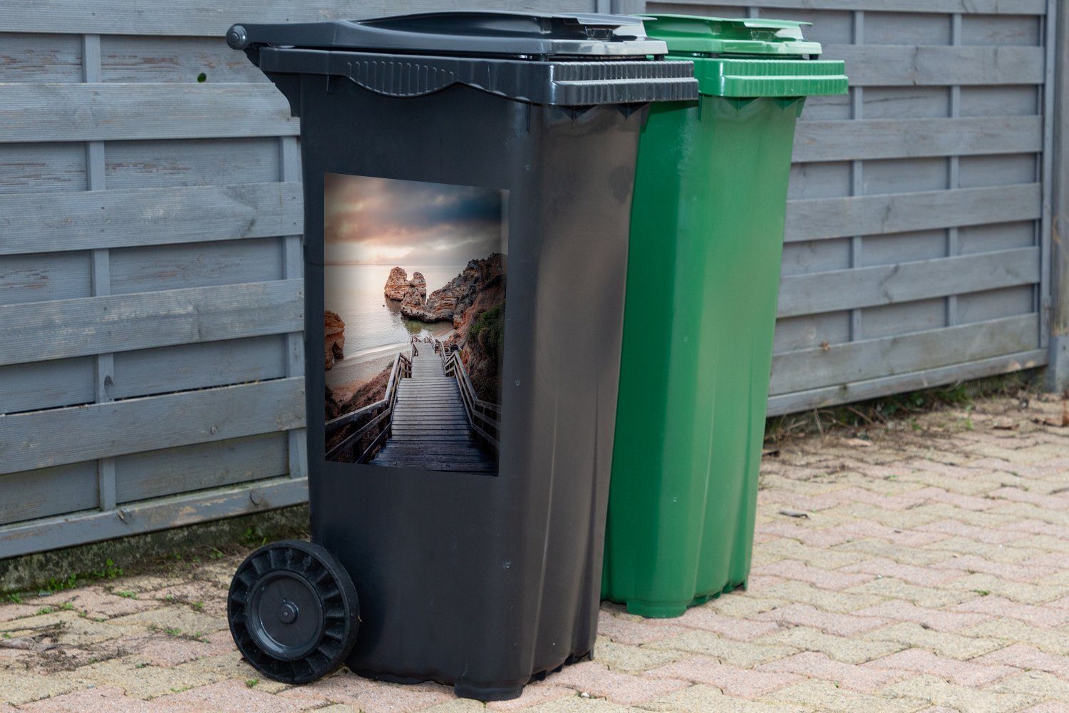 Sticker, Algarve St), Abfalbehälter Mülleimer-aufkleber, Mülltonne, Container, MuchoWow Sonnenaufgang Wandsticker (1 an der